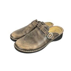 Naot Aster Women 39 Brown Leather Clogs Mules Adjustable Strap Made in Israel